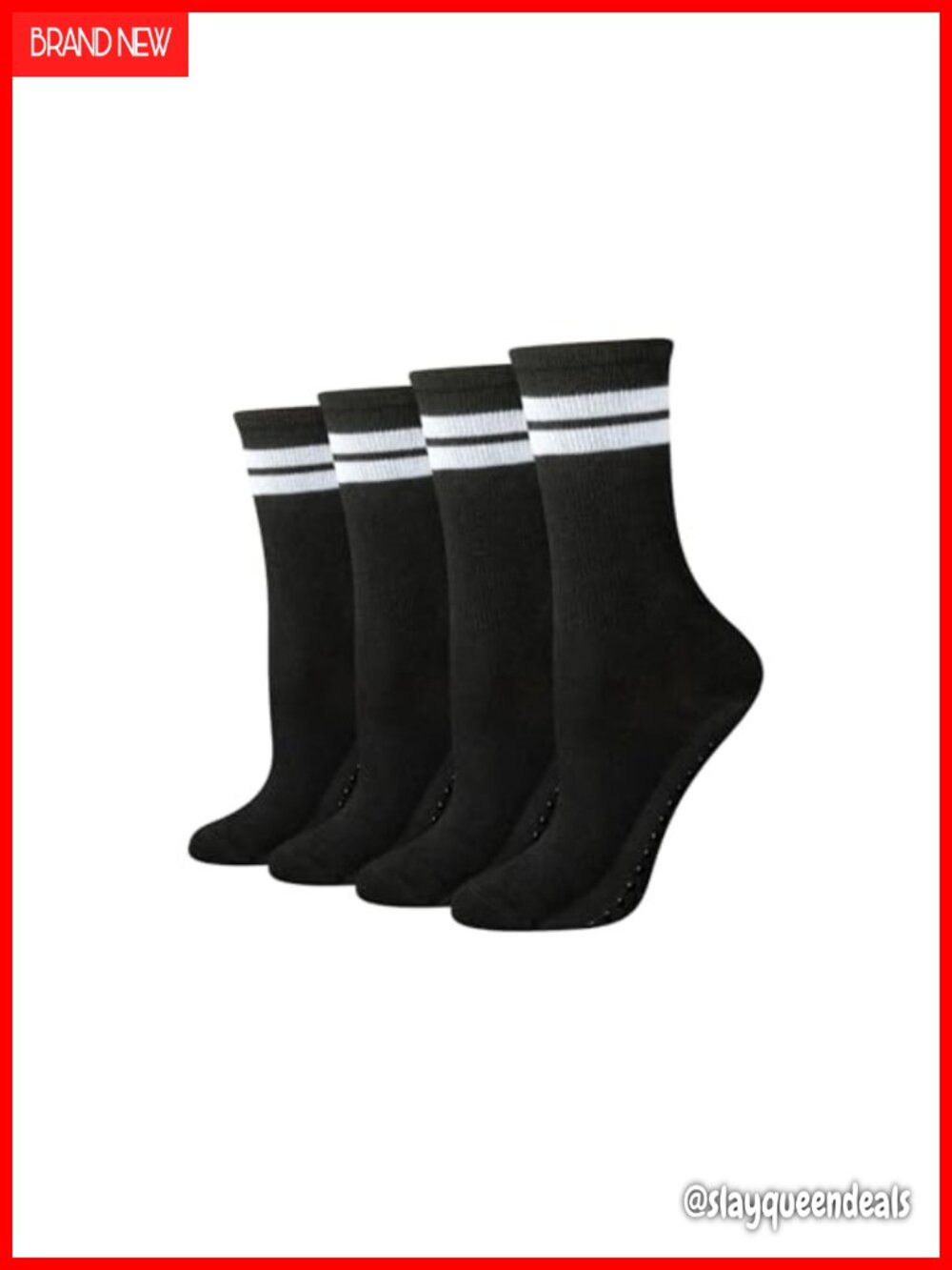 Non-Slip Pilates Crew Socks with Grips, 4 Pairs, Yoga Barre Gym